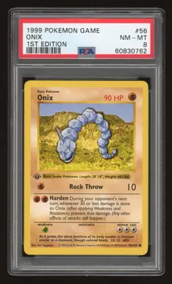 1999 Pokemon 1st Edition Shadowless Onix #56 PSA 8 - Image 1