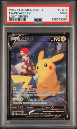 2022 POKEMON SWORD & SHIELD LOST ORIGIN TG16 FULL ART/PIKACHU V PSA 9 - Image 1