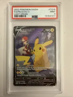 2022 POKEMON SWORD & SHIELD LOST ORIGIN TG16 FULL ART PIKACHU V PSA 9 - Image 1