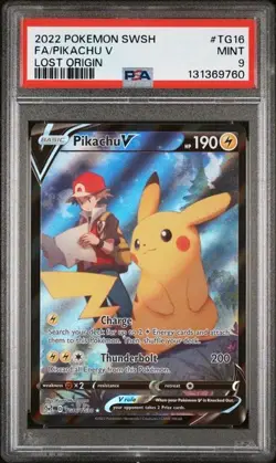 2022 POKEMON SWORD & SHIELD LOST ORIGIN #TG16 FULL ART/PIKACHU V PSA 9 - Image 1