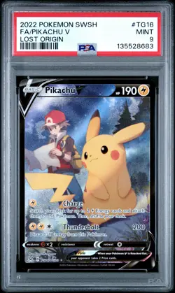 2022 POKEMON SWORD & SHIELD LOST ORIGIN #TG16 FULL ART/PIKACHU V PSA 9 - Image 1