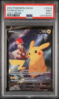 2022 POKEMON SWORD & SHIELD LOST ORIGIN #TG16 FULL ART/PIKACHU V PSA 9 - Image 1