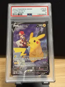 2022 POKEMON SWORD & SHIELD LOST ORIGIN #TG16 FULL ART/PIKACHU V PSA 9 - Image 1