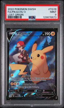 2022 POKEMON SWORD & SHIELD LOST ORIGIN #TG16 FULL ART/PIKACHU V PSA 9 - Image 1