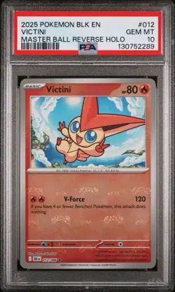 2025 Pokemon SV Black Bolt Victini Reverse Holo Master Ball Rare #012/086 PSA 10 - Image 2