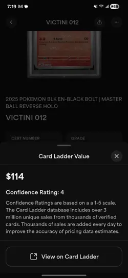 2025 Pokemon Black Bolt Victini 012/086 Master Ball Reverse Holo PSA 10 - Image 5