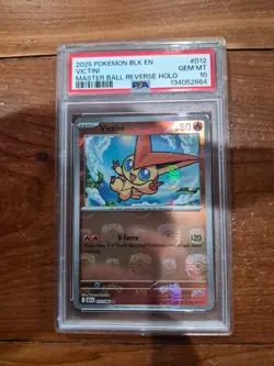 2025 Pokemon Victini Master Ball Reverse Holo Black Bolt 012/086 PSA 10 !! 🔥🔥 - Image 1