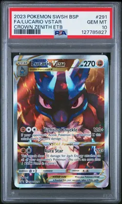 2023 POKEMON SWSH CROWN ZENITH ETB PROMO #291 FULL ART/LUCARIO VSTAR PSA 10 - Image 1