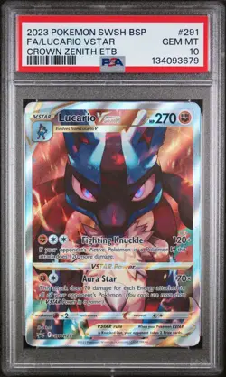 2023 POKEMON SWSH BLACK STAR PROMO FA/LUCARIO VSTAR#291 CROWN ZENITH ETB PSA 10 - Image 1
