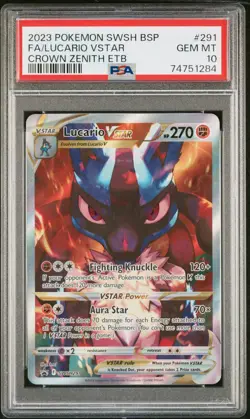 2023 POKEMON SWSH BLACK STAR PROMO FA/LUCARIO VSTAR#291 CROWN ZENITH ETB PSA 10 - Image 1
