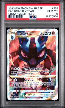 2023 POKEMON SWSH CROWN ZENITH ETB PROMO #291 FULL ART/LUCARIO VSTAR PSA 10 - Image 1