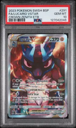 2023 POKEMON SWSH CROWN ZENITH ETB PROMO #291 FULL ART/LUCARIO VSTAR PSA 10 - Image 1