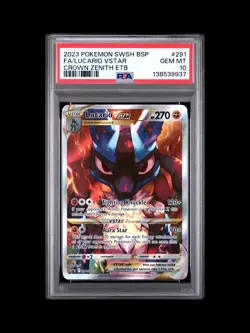 2023 Pokemon SWSH Crown Zenith Lucario VSTAR ETB Promo #291 PSA 10 Black Star - Image 1