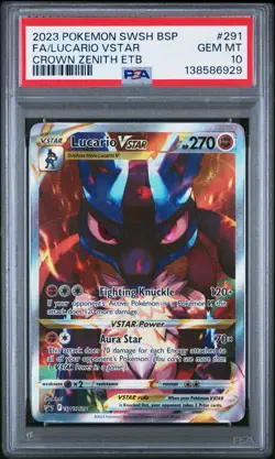 2023 POKEMON SWSH CROWN ZENITH ETB PROMO #291 FULL ART/LUCARIO VSTAR PSA 10 - Image 1