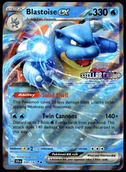 Pokemon TCG Blastoise ex 030/142 2024 Stellar Crown Stamped Promo Card - NM - Image 1