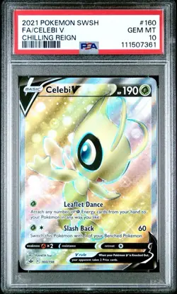2021 Pokemon Chilling Reign # 160 Full Art Celebi V PSA 10 Card! GEM MINT! - Image 1