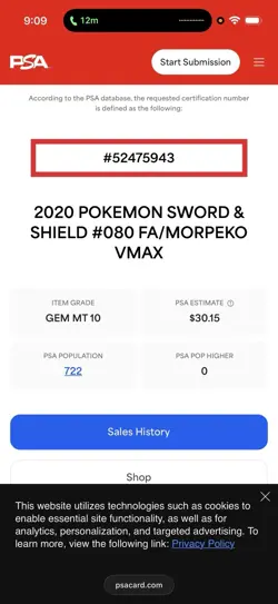 2020 Pokemon TCG Sword And Shield FA/Morpeko Vmax Psa 10 - Image 3