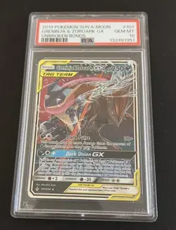 Greninja & Zoroark GX Tag Team 107/214 Unbroken Bonds Pokemon TCG PSA 10 - Image 1