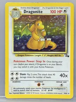 Dragonite 4/62 Fossil Holo Pokemon TCG - HP - Image 1