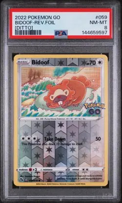 2022 POKEMON GO [DITTO] #059 BIDOOF-REVERSE FOIL PSA 9 - Image 1