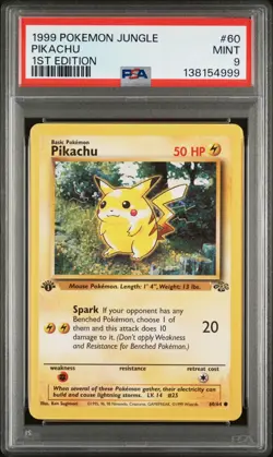 1999 Pokemon Jungle 1st Edition Pikachu 60 FRESHLY GRADED PSA 9 MINT - Image 1