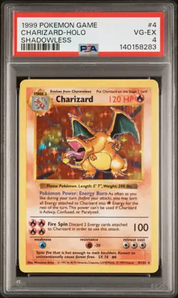 1999 POKEMON BASE SET SHADOWLESS #4 CHARIZARD-HOLO PSA 4 - Image 1