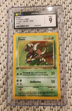 CGC 9 MINT Pinsir 1999 Jungle 1st Edition 9/64 Holo Pokemon Card - Image 1
