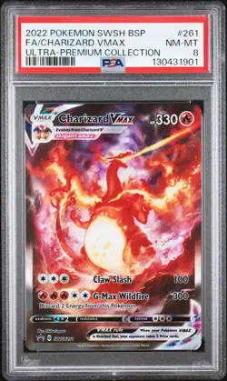 2022 POKEMON TCG SWSH 261 BLACK STAR PROMO CHARIZARD VMAX FULL ART PSA 8 - Image 1