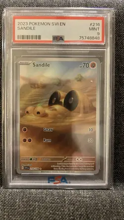 Pokemon TCG Sandile Scarlet & Violet Base Set Holo Card 216/198 PSA 9 Mint - Image 1