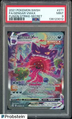 2021 Pokemon SWSH Fusion Strike Secret #271 FA Gengar VMax PSA 9 MINT - Image 1