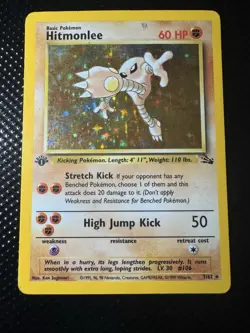 1st Edition Hitmonlee 7/62 Fossil Holo Wotc Pokemon Card Played - Image 1