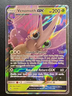 Venomoth GX Full Art 12/214 Pokemon TCG Sun & Moon Unbroken Bonds Holo Rare NM - Image 2