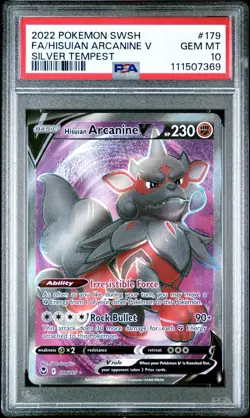 2022 Pokemon Silver Tempest 179 Full Art Hisuian Arcanine V PSA 10 Card GEM MINT - Image 1