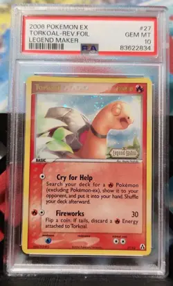 POP 11! Torkoal 27/92 Legend Maker Reverse Holo Pokemon Psa 10 - Image 1