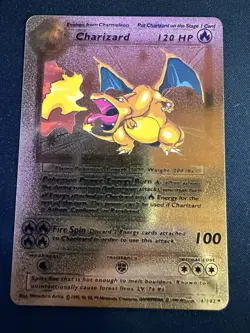 Pokemon Pokemon Charizard Gold Foil Fan Art Textured Card 1999 #4/102 HP120 #3 - Image 1