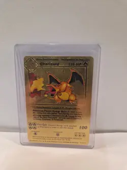 1999 Pokemon Charizard Gold Foil Fan Art Textured Card 4/102 - Image 1