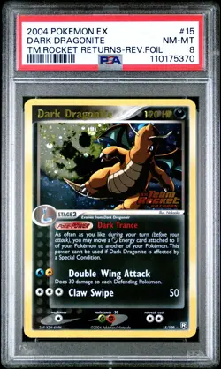 2004 POKEMON EX TEAM ROCKET RETURNS #15 DARK DRAGONITE-REVERSE FOIL PSA 8 - Image 1
