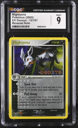 CGC 9 MINT Mightyena 2005 EX Deoxys 12/107 Reverse Holo Stamped Pokemon Card - Image 1