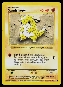 Pokemon Card - Sandshrew Base Set (Shadowless) 62/102 Common - Image 1