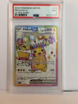 2024 Pokemon SSP EN Pikachu E Ultra Rare #219 PSA Graded Mint 9 - Image 1