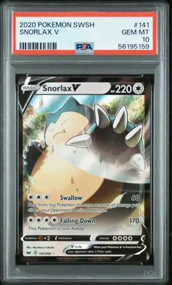 2020 POKEMON SWORD & SHIELD #141 SNORLAX V PSA 10 - Image 1