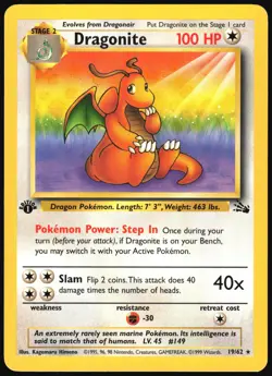 DRAGONITE 19/62 FOSSIL SET 1ST EDITION WOTC POKEMON ENGLISH RARE LIGHT PLAYED - Image 2