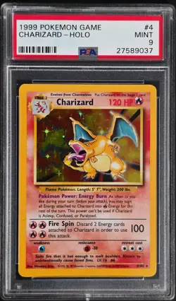 1999 Pokemon Game Charizard-Holo PSA Mint 9 Base Set Unlimited - Image 2