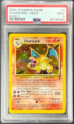 2000 POKEMON GAME BASE II #4 CHARIZARD-HOLO BASE II PSA MINT 9 - Image 1