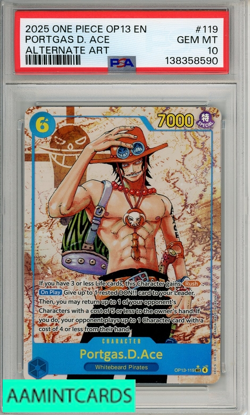 2025 ONE PIECE OP13-CARRYING ON HIS WILL PORTGAS D ACE #119 ALTERNATE ART PSA 10 - Image 1