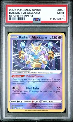 2022 Pokemon Silver Tempest #059 Radiant Alakazam PSA 9 Card MINT Free Shipping! - Image 1