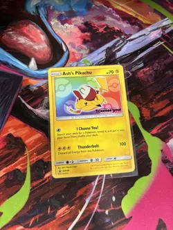 Pokemon Card TCG - Ash's Pikachu SM108 Sun & Moon Black Star Promo Near Mint - Image 1