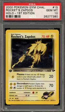 Pokemon Rocket's Zapdos Gym Challenge 1st Edition Holo Rare #15 PSA 10 Gem Mint - Image 1