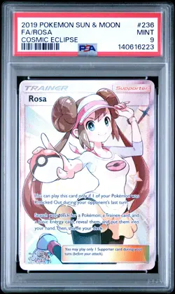 2019 POKEMON SUN & MOON COSMIC ECLIPSE #236 FULL ART/ROSA PSA 9 - Image 1
