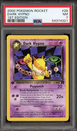 2000 Pokemon Card Game TCG Rocket #26 Dark Hypno 1st Edition PSA 7 NM - Image 1
